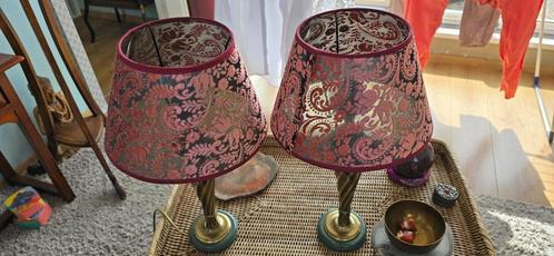 Twee gelijke tafellampjes met kap, Huis en Inrichting, Lampen | Tafellampen, Zo goed als nieuw, Minder dan 50 cm, Metaal, Stof