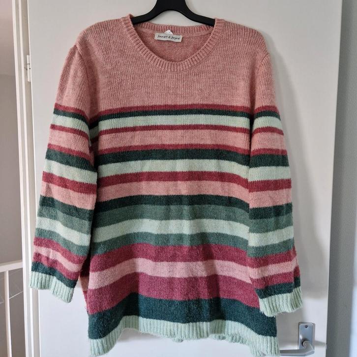 Janet & Joyce Trui - Gestreept roze groen,  maat 56, Kleding | Dames, Grote Maten, Trui of Vest, Roze, Ophalen of Verzenden