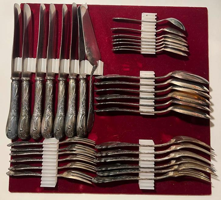 33-delig Verzilverd bestek Prunus Solingen 90, Antiek en Kunst, Antiek | Bestek, Ophalen of Verzenden