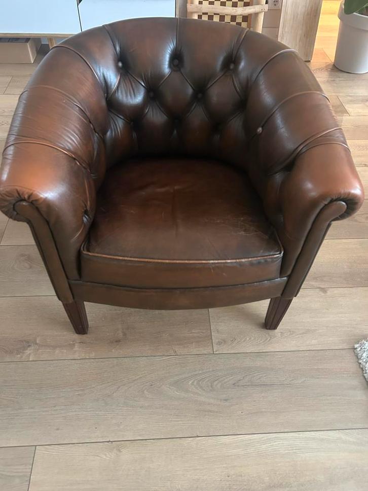 Bruine leren fauteuil - Comfortabel en stijlvol!, Huis en Inrichting, Fauteuils, Gebruikt, Leer, 75 tot 100 cm, Minder dan 75 cm