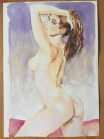 Aquarell DIN A3, Portrait Gemälde Original Signiert, sexy, Antiek en Kunst, Verzenden