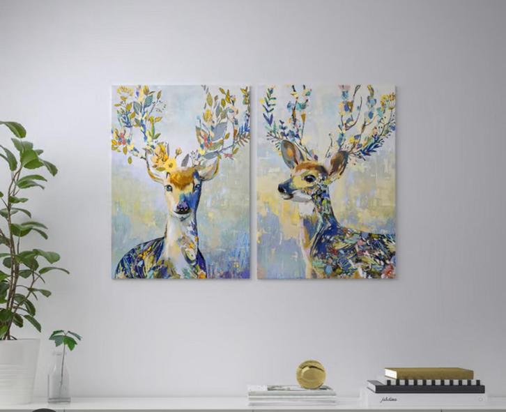PJÄTTERYD Schilderij - Hert met Bloemen, Huis en Inrichting, Woonaccessoires | Schilderijen, Tekeningen en Foto's, Nieuw, Schilderij