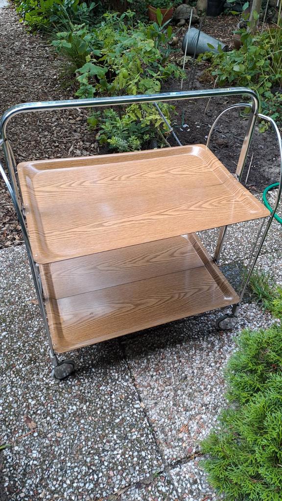 Vintage Serveerwagen met 2 Bladen, Huis en Inrichting, Woonaccessoires | Dienbladen, Gebruikt, Metaal, Rechthoekig, Ophalen of Verzenden