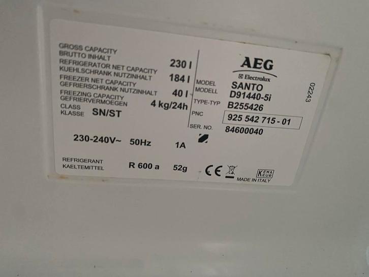 AEG Koelvriescombinatie, Witgoed en Apparatuur, Koelkasten en IJskasten, Gebruikt, Met vriesvak, 200 liter of meer, 160 cm of meer