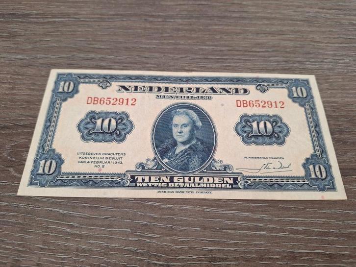 Bijna UNC biljet 10 gulden Wilhelmina, 1943, Postzegels en Munten, Bankbiljetten | Nederland, 10 gulden, Ophalen of Verzenden