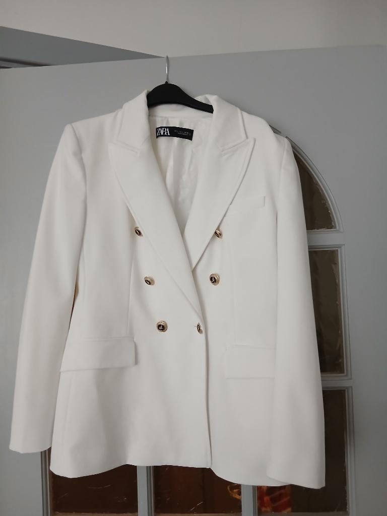 Blazer Wit Maat L Zara, Kleding | Dames, Jasjes, Kostuums en Pakken, Ophalen of Verzenden, Zo goed als nieuw, Maat 38/40 (M), Wit