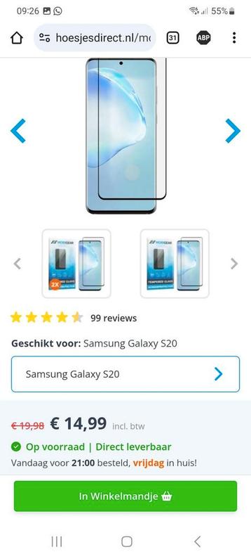 Glazen Screenprotector. 3 stuks! Samsung Galaxy S20 beschikbaar voor biedingen