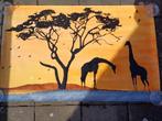 Olieverf schilderij giraffes zonsondergang in Afrika savanne, Ophalen
