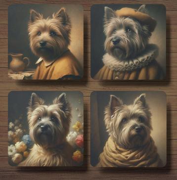 Cairn Terriër Rembrandt stijl onderzetters met houder beschikbaar voor biedingen
