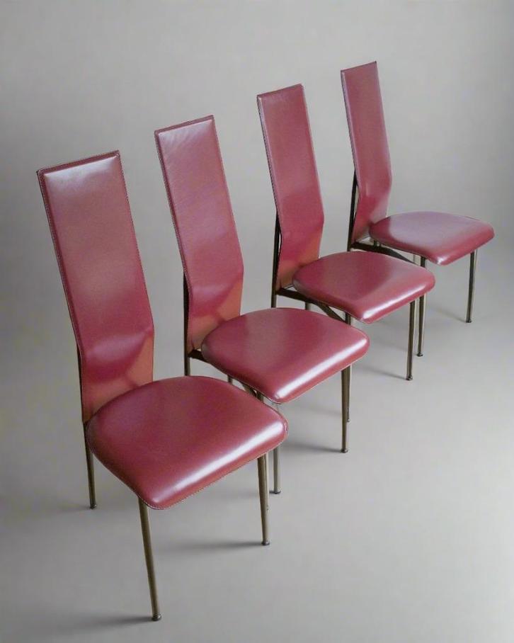 Set of 4 Fasem S44 eetkamer stoelen, Huis en Inrichting, Stoelen, Zo goed als nieuw, Vier, Leer, Metaal, Overige kleuren, Ophalen