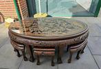 Prachtige ovale Indonesische salontafel met stoeltjes set, Ophalen, Gebruikt, 100 tot 150 cm, 50 tot 100 cm