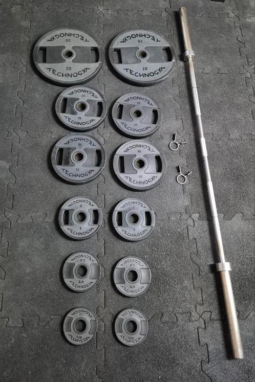 117,5kg Technogym PU Urethane halterset. Zeer goede staat!, Sport en Fitness, Fitnessmaterialen, Zo goed als nieuw, Halterset