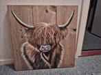 Schotse Hooglander op steigerhout 60x60cm, Huis en Inrichting, Ophalen of Verzenden, Nieuw