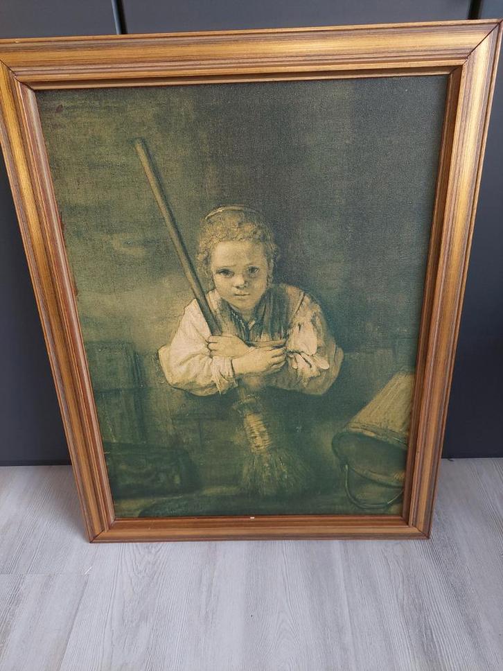 Rembrandt reproductie - Meisje met de bezem, Antiek en Kunst, Kunst | Schilderijen | Klassiek, Ophalen of Verzenden