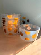 8 Kleine Schaaltjes met Gouden Stippen, Ophalen of Verzenden, Gebruikt, Kunststof, Los bestek