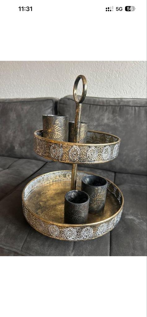 Etage schaal met kaarsenhouders, Ophalen of Verzenden, Zo goed als nieuw