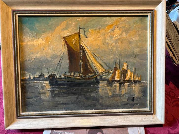 Schilderij: Zeilboten op zee, Antiek en Kunst, Kunst | Schilderijen | Klassiek, Ophalen of Verzenden