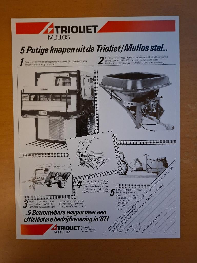 Folder trioliet Mullos 5 potige knapen uit de Trioliet stal, Ophalen of Verzenden, Gelezen, Tractor en Landbouw