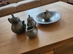 Antiek Tinnen Servies - Theepot, Suikerpot, Melkkan & Schaal, Antiek en Kunst, Antiek | Tin, Ophalen of Verzenden