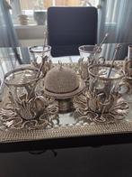 Turkse Thee Glazen Set met Dienblad, Glas of Glazen, Nieuw, Ophalen of Verzenden, Glas