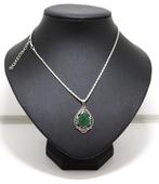 Fijn retro zilver kleurig  kettinkje met hanger met groene, Marktplaats@koningsieraden.nl, Verzenden, Nieuw, Zilver