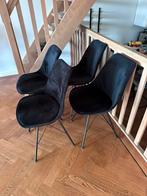 4 + 2 kick stoelen in zwart velvet, Huis en Inrichting, Stoelen, Ophalen, Zwart, Zo goed als nieuw, Stof