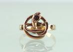 Antieke Franse 18k gouden ring met slang en granaat, Ophalen of Verzenden, Goud, Ring, Met edelsteen