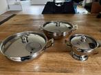 Prijs verlaagd! 2 gave Alessi dekschalen en sausschaaltje, Ophalen of Verzenden, Zo goed als nieuw, Rvs