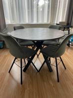 Ronde eettafel + 4 velvet stoelen, Ophalen, Zo goed als nieuw, Rond, 100 tot 150 cm