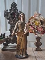 Antiek Houten Beeld van een Madonna met Kind, Ophalen of Verzenden