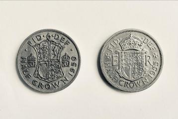2 keer half crown 1950 en 1955 George VI en Elizabeth II beschikbaar voor biedingen