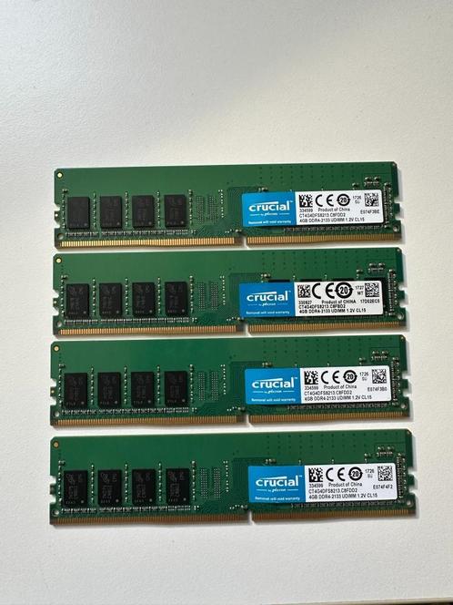Crucial Ram geheugen 4GB (4x) werkgeheugen, Computers en Software, RAM geheugen, Zo goed als nieuw, Desktop, 4 GB, DDR4, Ophalen of Verzenden