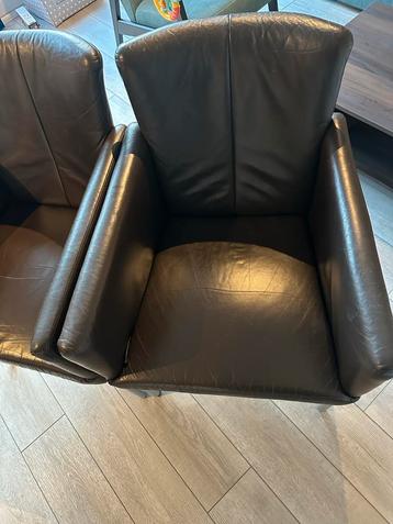 6 Leren Eetkamerstoelen - Donkerbruin beschikbaar voor biedingen