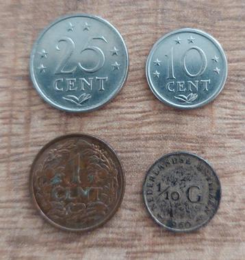 Nederlandse Antillen, 4 stuks munten diverse waarden. beschikbaar voor biedingen