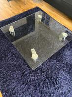 Glazen design tafel op wielen, Huis en Inrichting, Ophalen, Gebruikt, Vierkant, Glas