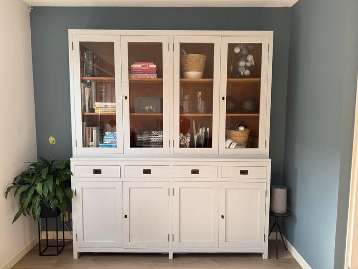 Witte teakhouten buffetkast- strak design, Huis en Inrichting, Kasten | Buffetkasten, Zo goed als nieuw, 200 cm of meer, 150 tot 200 cm