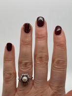 B378 Prachtige zilveren ring parel roze saffier maat 16,5, Ophalen of Verzenden, Zilver, Ring, Met edelsteen