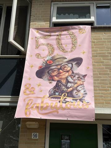 Sarah 50 jaar spandoek beschikbaar voor biedingen