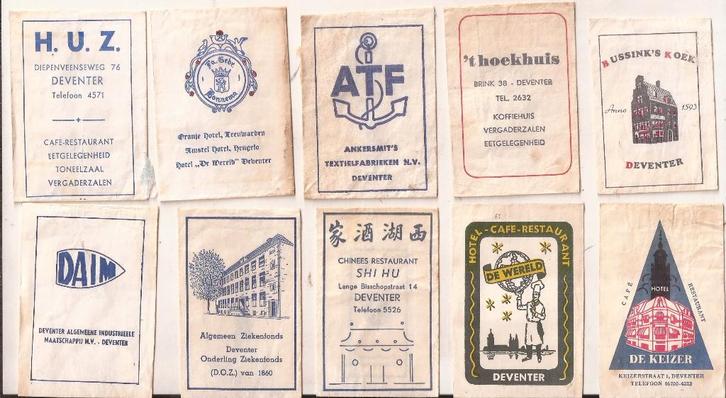 Deventer 15 suikerzakjes 50/60er jaren, Verzamelen, Suikerzakjes, Nederland, Ophalen of Verzenden