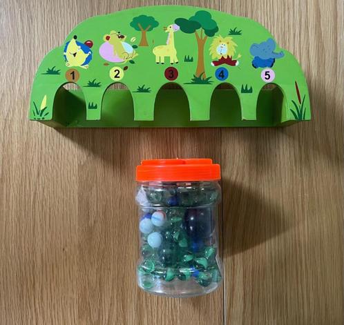 Houten knikker poort + beker knikkers, Kinderen en Baby's, Speelgoed | Houten speelgoed, Gebruikt, Overige typen, Ophalen of Verzenden