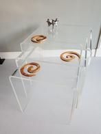 3-delige Plexiglas Mimiset, Bijzettafeltjes Vintage jaren 70, Minder dan 45 cm, Gebruikt, Ophalen of Verzenden, Industrieel Vintage