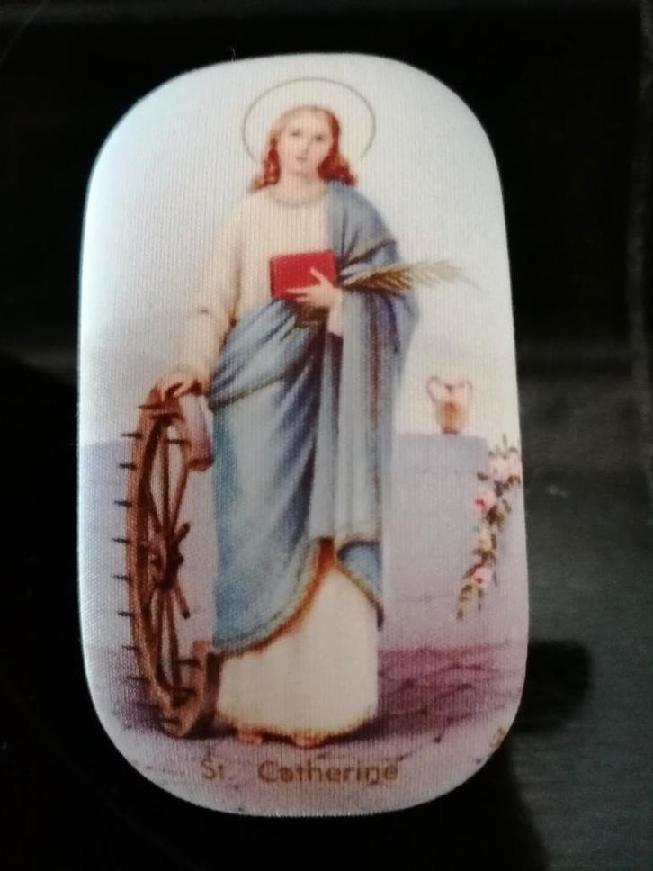 Vintage Katholieke houder met Afbeelding van St. Cat, Antiek en Kunst, Antiek | Religie, Ophalen of Verzenden