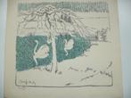 art deco litho twee zwanen sobere Japanse stijl gesigneerd, Antiek en Kunst, Kunst | Litho's en Zeefdrukken, Ophalen of Verzenden