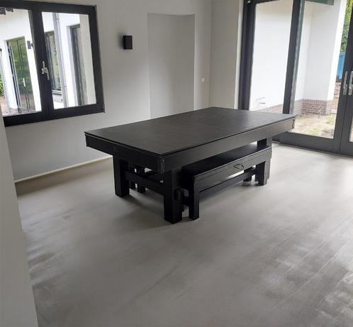 Pooltafel TopTable Dinner Black Wood, met banken set 7ft/8ft, Sport en Fitness, Biljarten en Poolen, Nieuw, Pooltafel, Ophalen of Verzenden