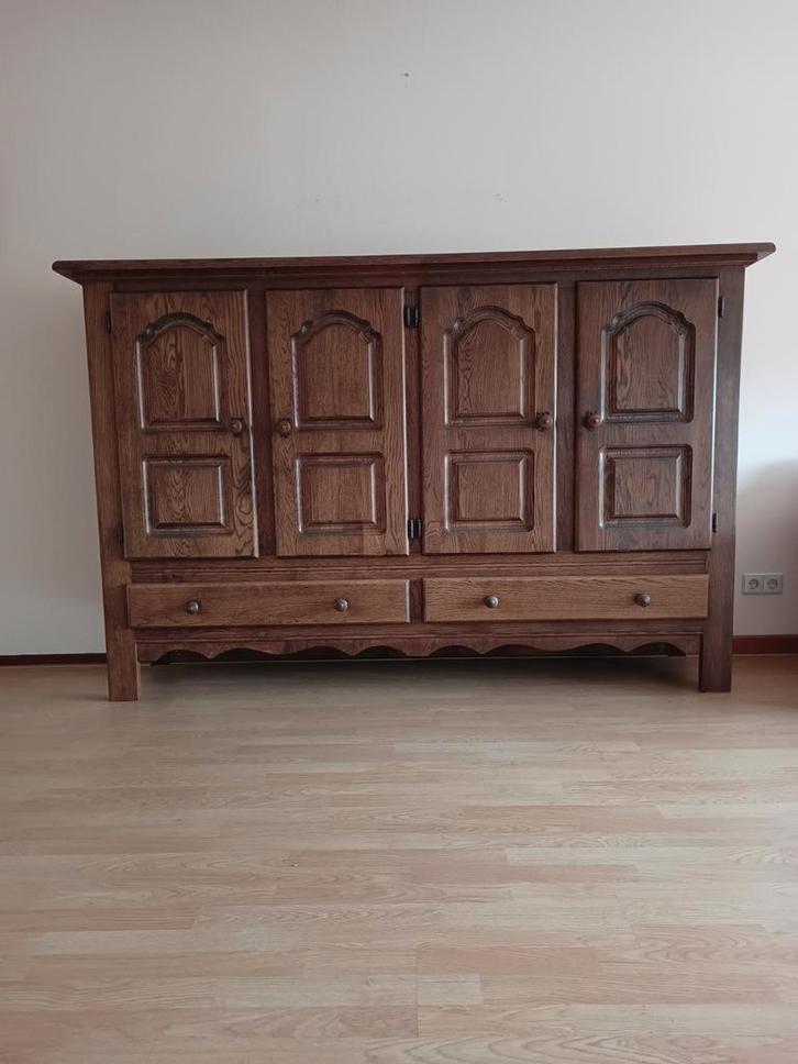 Donker Eiken Kast - 4 Deuren, 2 Laden, Huis en Inrichting, Kasten | Buffetkasten, Ophalen