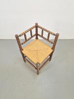 Vintage bobbin eiken hout hoekstoel biezen ’50 mid century, Huis en Inrichting, Stoelen, Riet of Rotan, Vintage bobbin, Ophalen of Verzenden