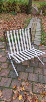 Designer stoel aluminium en leren strippen zitting, Huis en Inrichting, Stoelen, Zwart, Leer, Ophalen of Verzenden, Zo goed als nieuw