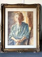 Ko Cossaar - Portret van zittende blonde dame - Aquarel, Ophalen of Verzenden