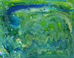 Schilderij, abstract. Happy blue and green. 30 x 24 cm., Minder dan 50 cm, Nieuw, Minder dan 50 cm, Schilderij