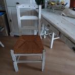 4 witte brocante stevige stoelen met rieten zitting, Huis en Inrichting, Stoelen, Ophalen, Riet of Rotan, Gebruikt, Wit